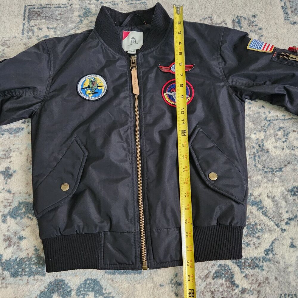 Denim House Boys Replica Bomber Jacket Kid's Medium Pilot Patched Flight Black - Picture 11 of 13